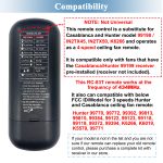 99198 for Hunter & Casablanca & Ceiling Fan Remote Control -Remote only