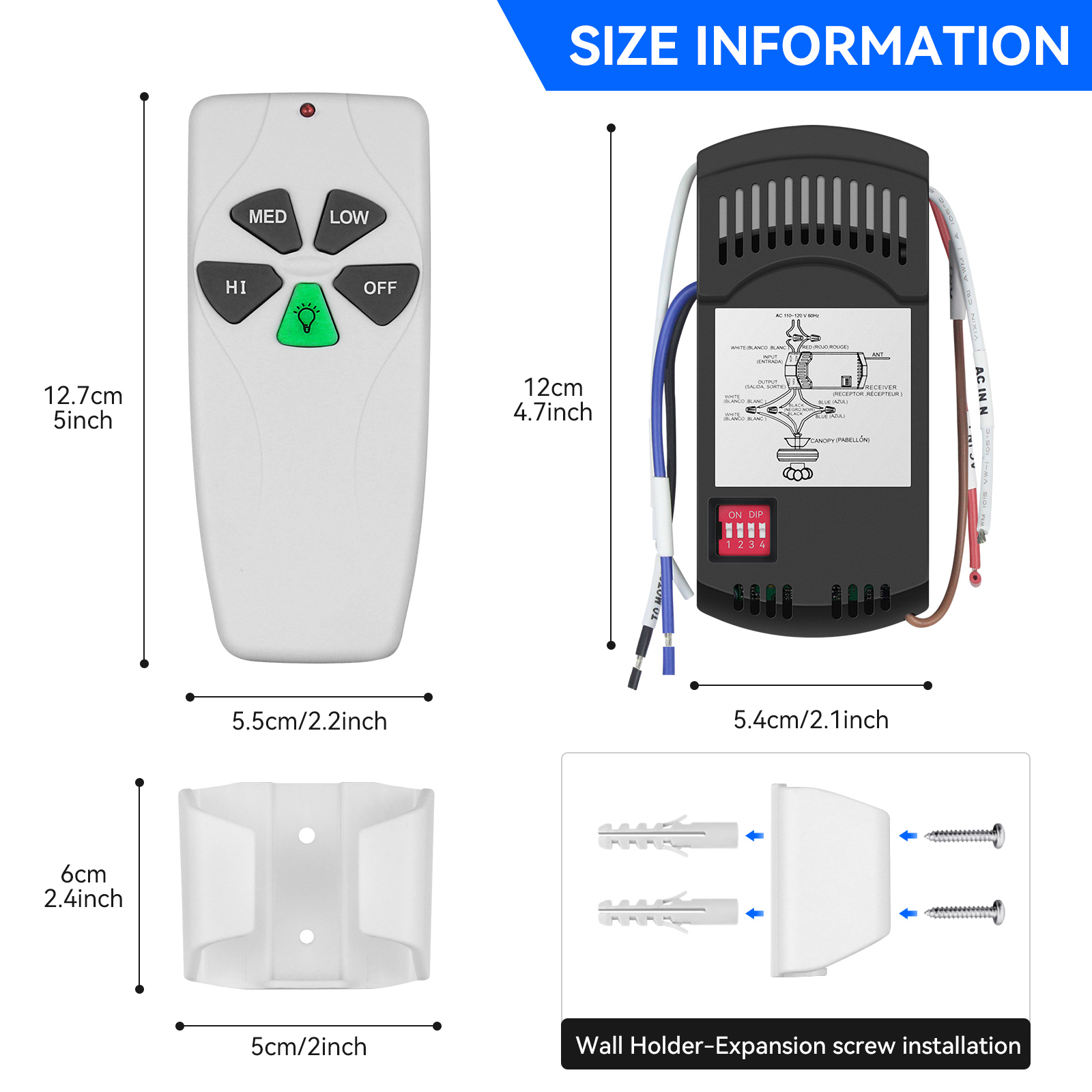 FAN-53T Universal Ceiling Fan Remote Control and Receiver Kit ,Black