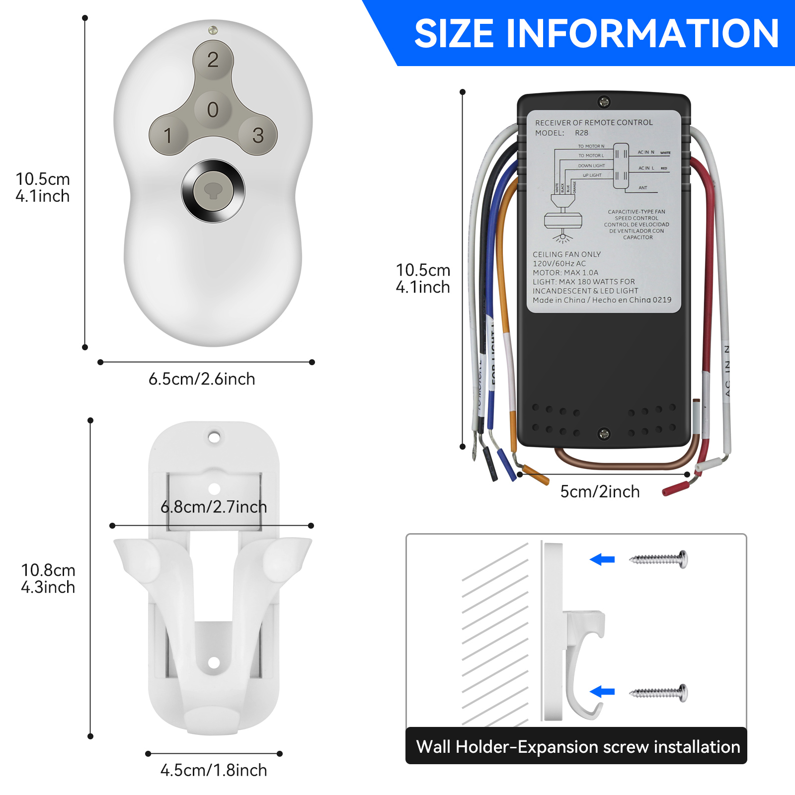 Universal Ceiling Fan Remote Control and Receiver Kit Compatible with Hunter 99122 99123 99600