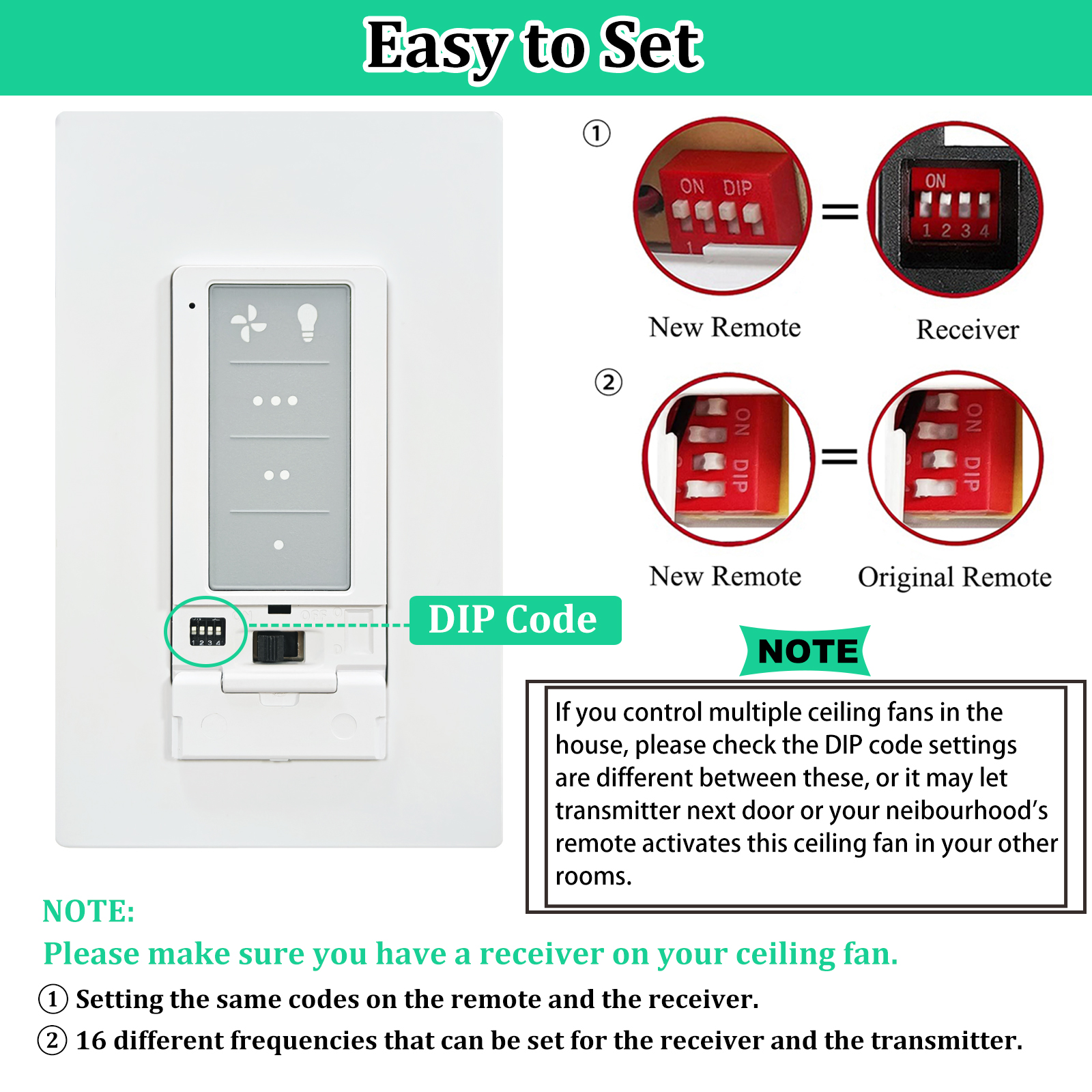 3 Speed Ceiling Fan Remote Control & Dimmer Switch