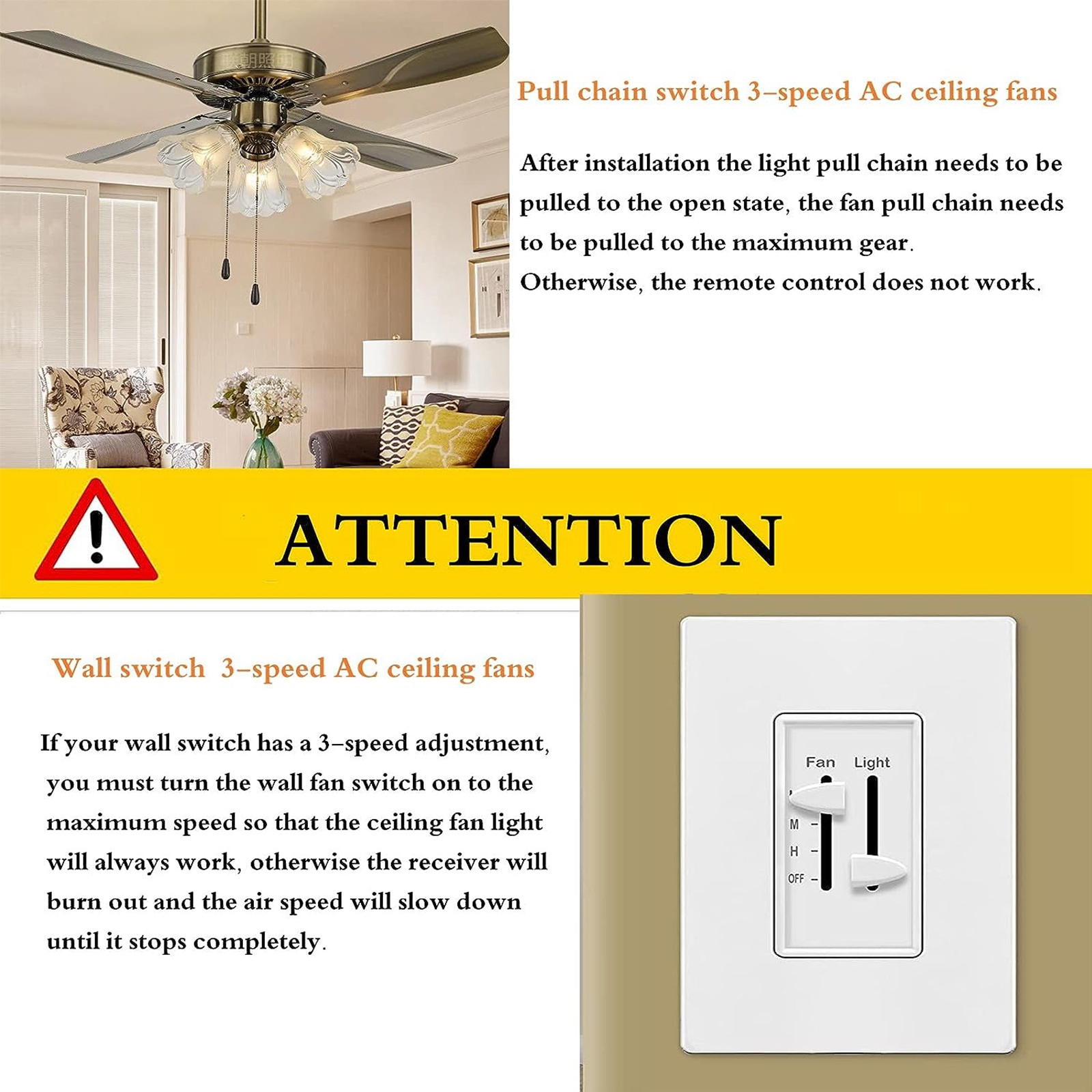 FAN-53T Universal Ceiling Fan Remote Control Kit ,Yellow