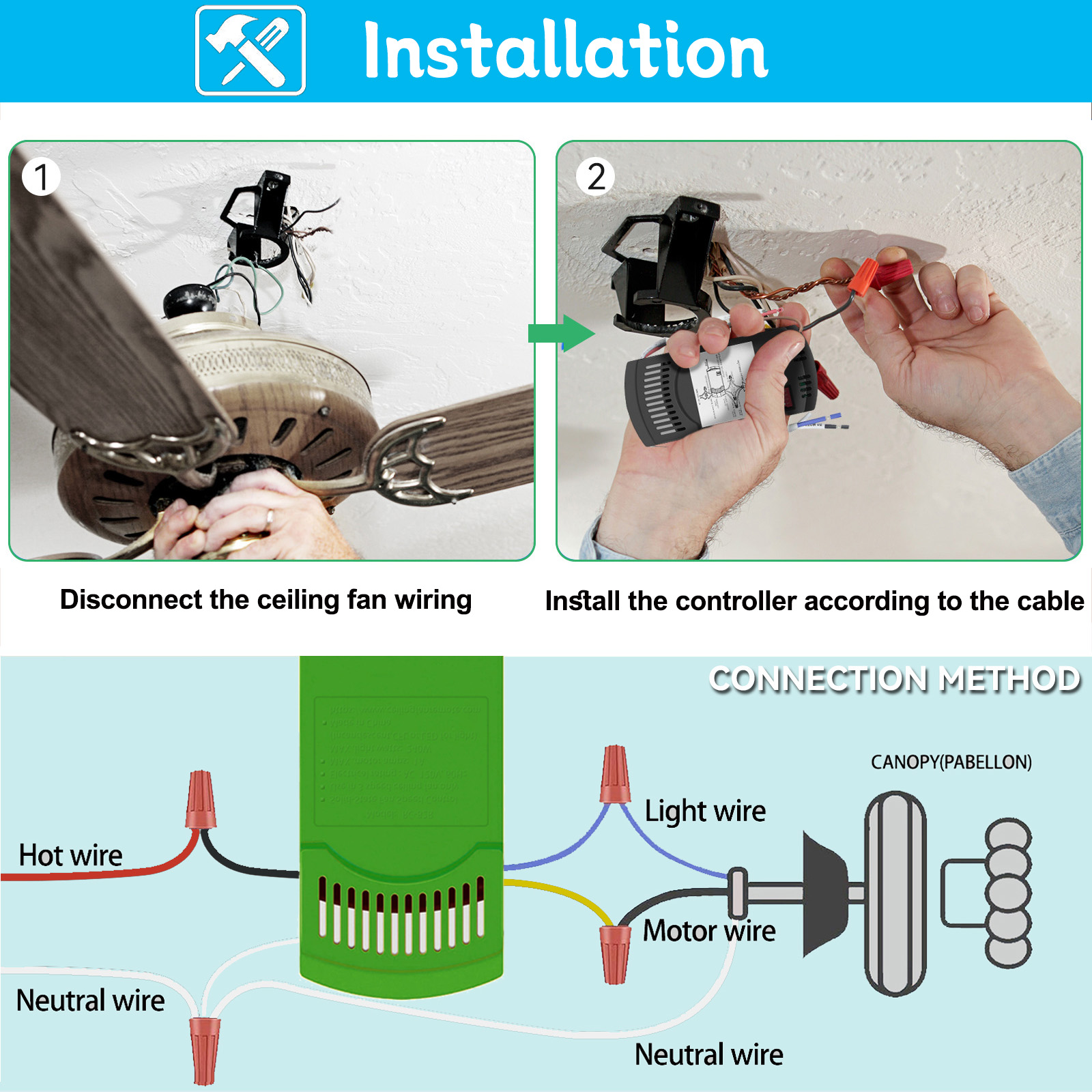 Universal Ceiling Fan Remote Control Receiver for Hunter Ceiling Fan , 434MHz (Receiver only)