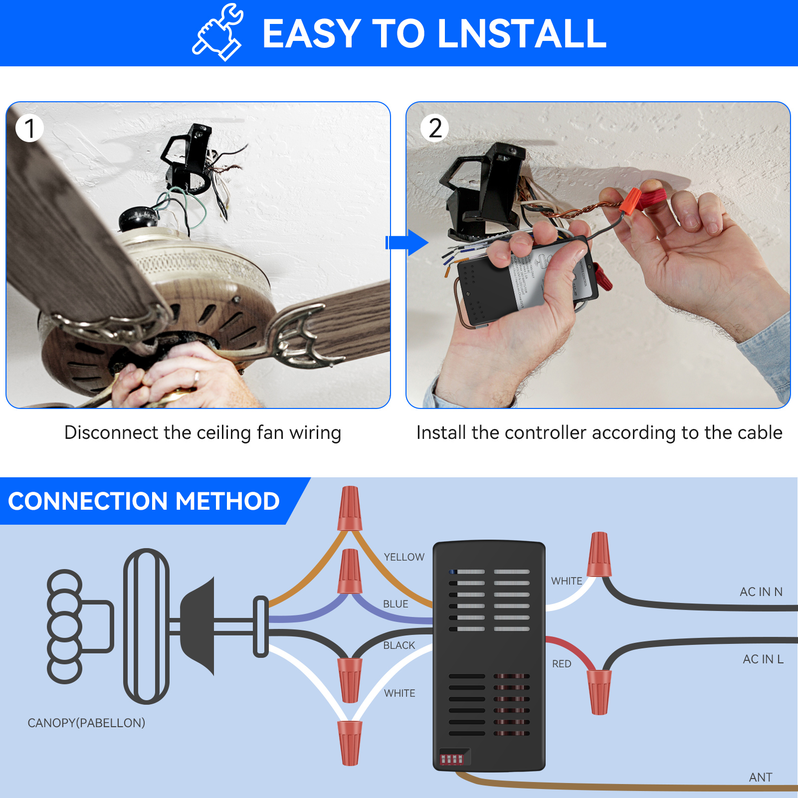 Universal Ceiling Fan Remote Control and Receiver Kit Compatible with Hunter 99122 99123 99600