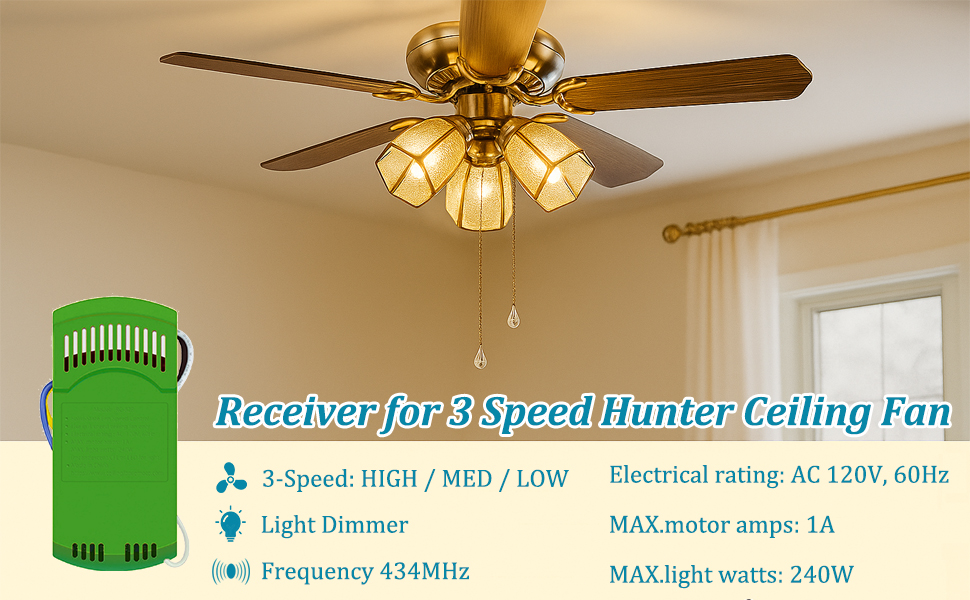 Universal Ceiling Fan Remote Control Receiver for Hunter Ceiling Fan , 434MHz (Receiver only)