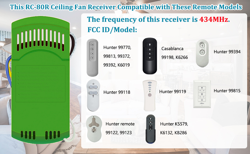Universal Ceiling Fan Remote Control Receiver for Hunter Ceiling Fan , 434MHz (Receiver only)