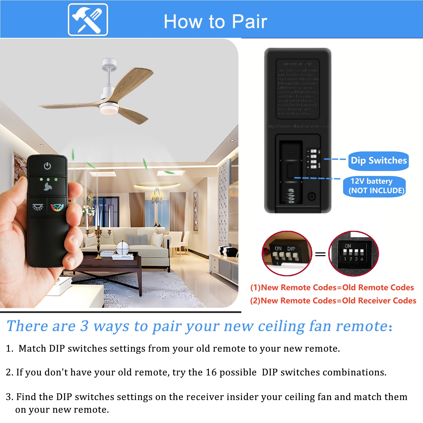 TX028C-S Ceiling Fan Remote Control Replacement for Hampton Bay