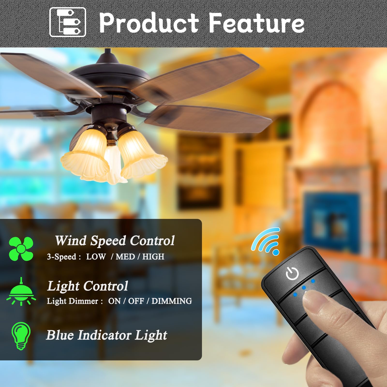 TR220A Universal 3-Speed Ceiling Fan Remote Control Kit
