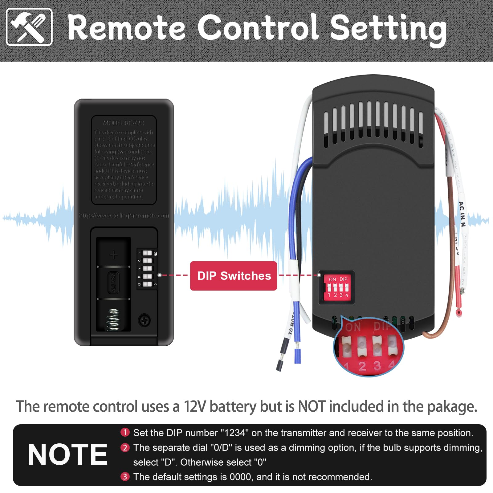 TR220A Universal 3-Speed Ceiling Fan Remote Control Kit
