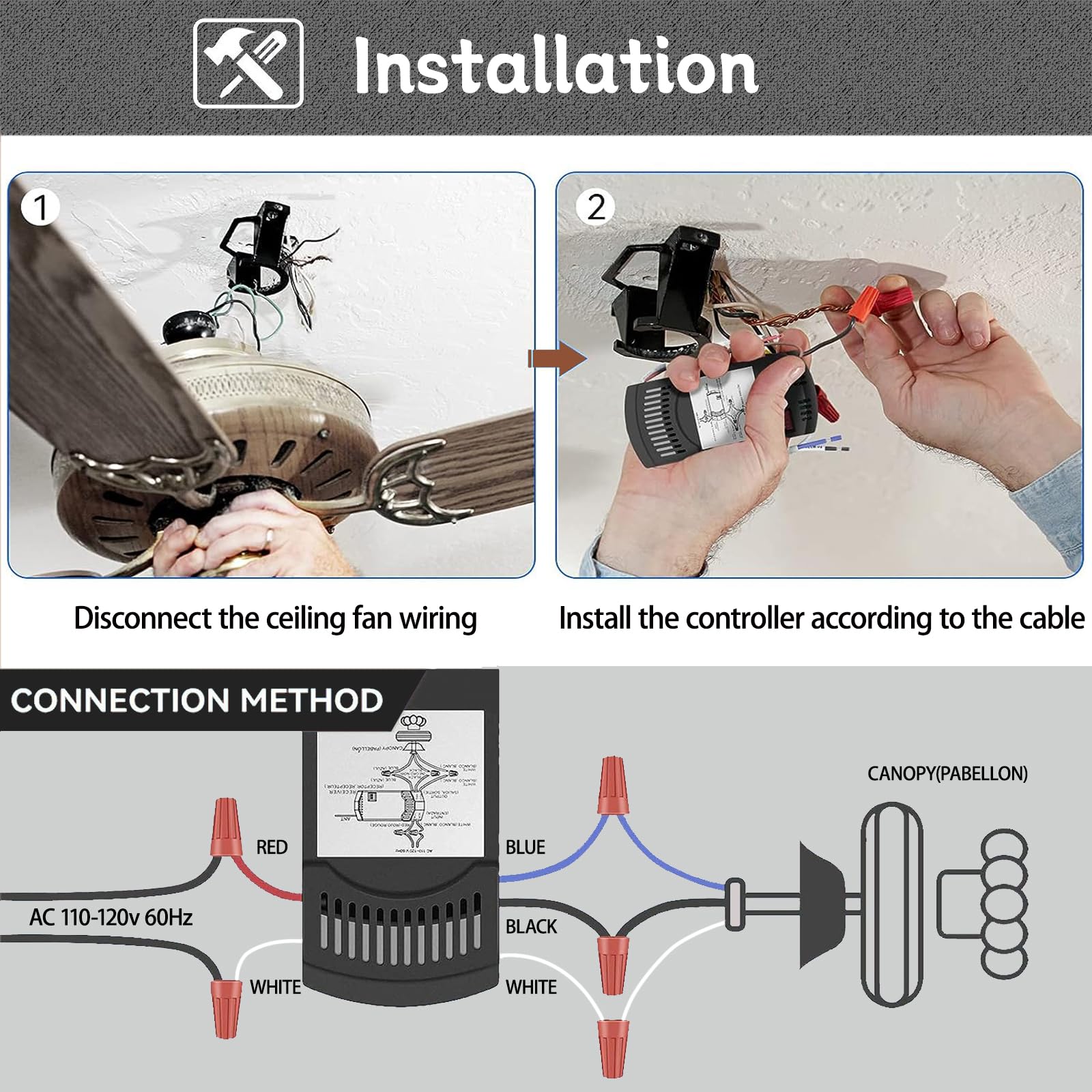 TR220A Universal 3-Speed Ceiling Fan Remote Control Kit