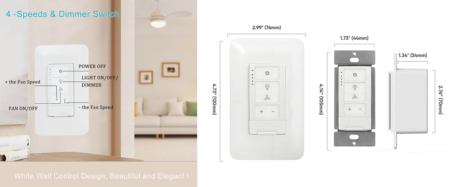 Dimmer Switch with 4-Speed Fan Control, 2-in-1 Light and Fan Combo Wall Control